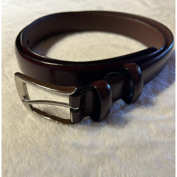 Round Tree York 42 Mens Smooth Leather Dress Belt Brown Silver Buckle B055047 - Picture 1 of 16